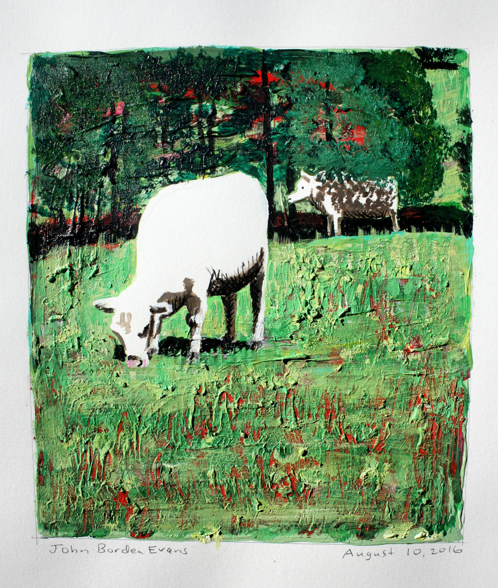 Two Charolais Cows - 9x8in