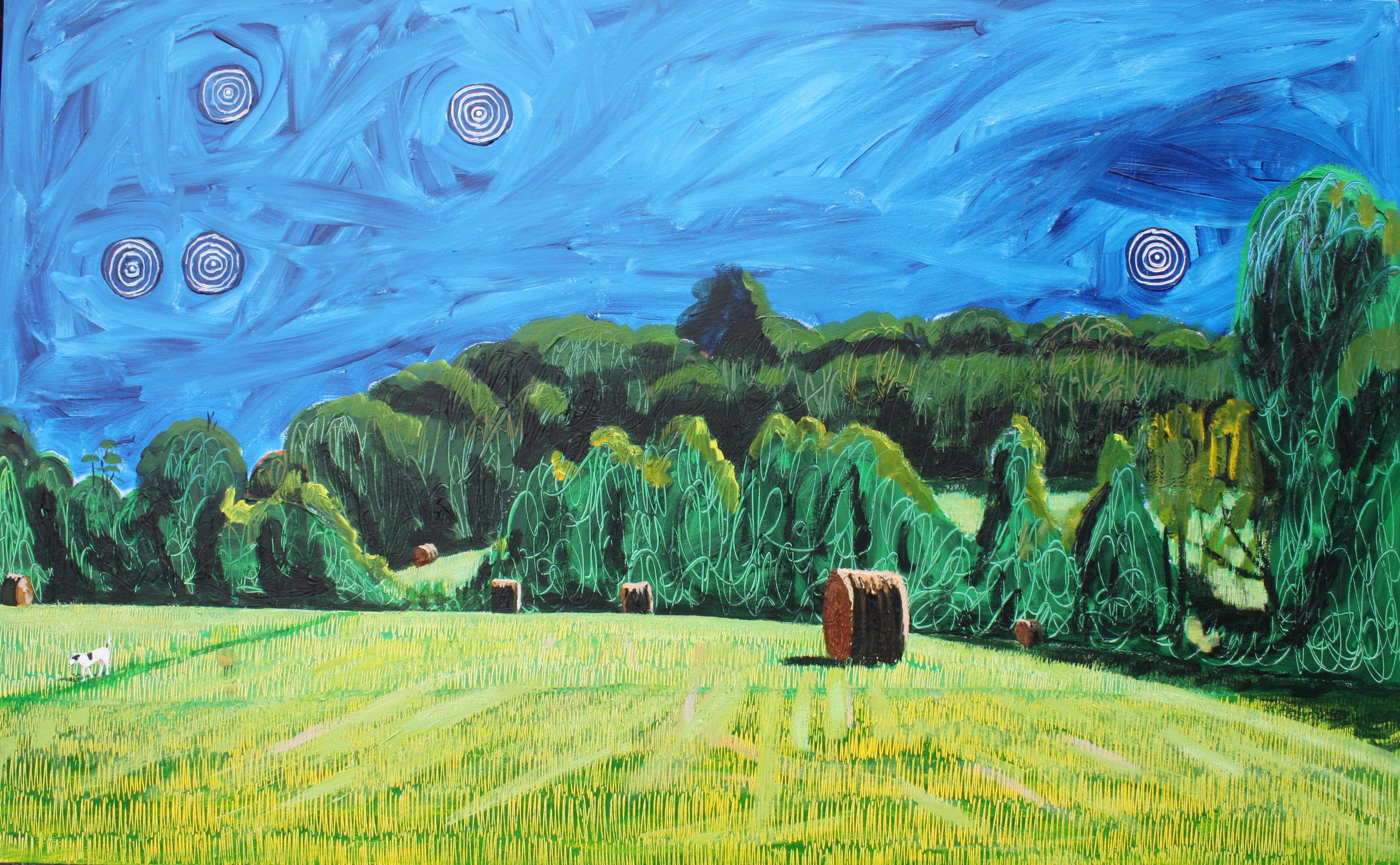 Moses' Night Walk with Hay Bales - 36.5x58.5in