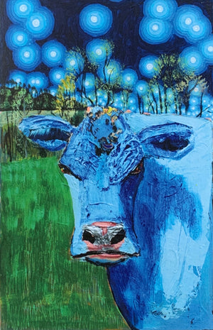 Blue Cow at Night Greeting Card